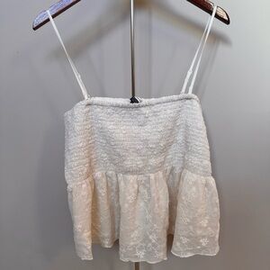 American Eagle Cream Boho Smocked Lace Babydoll Camisole Folk Country Size XL